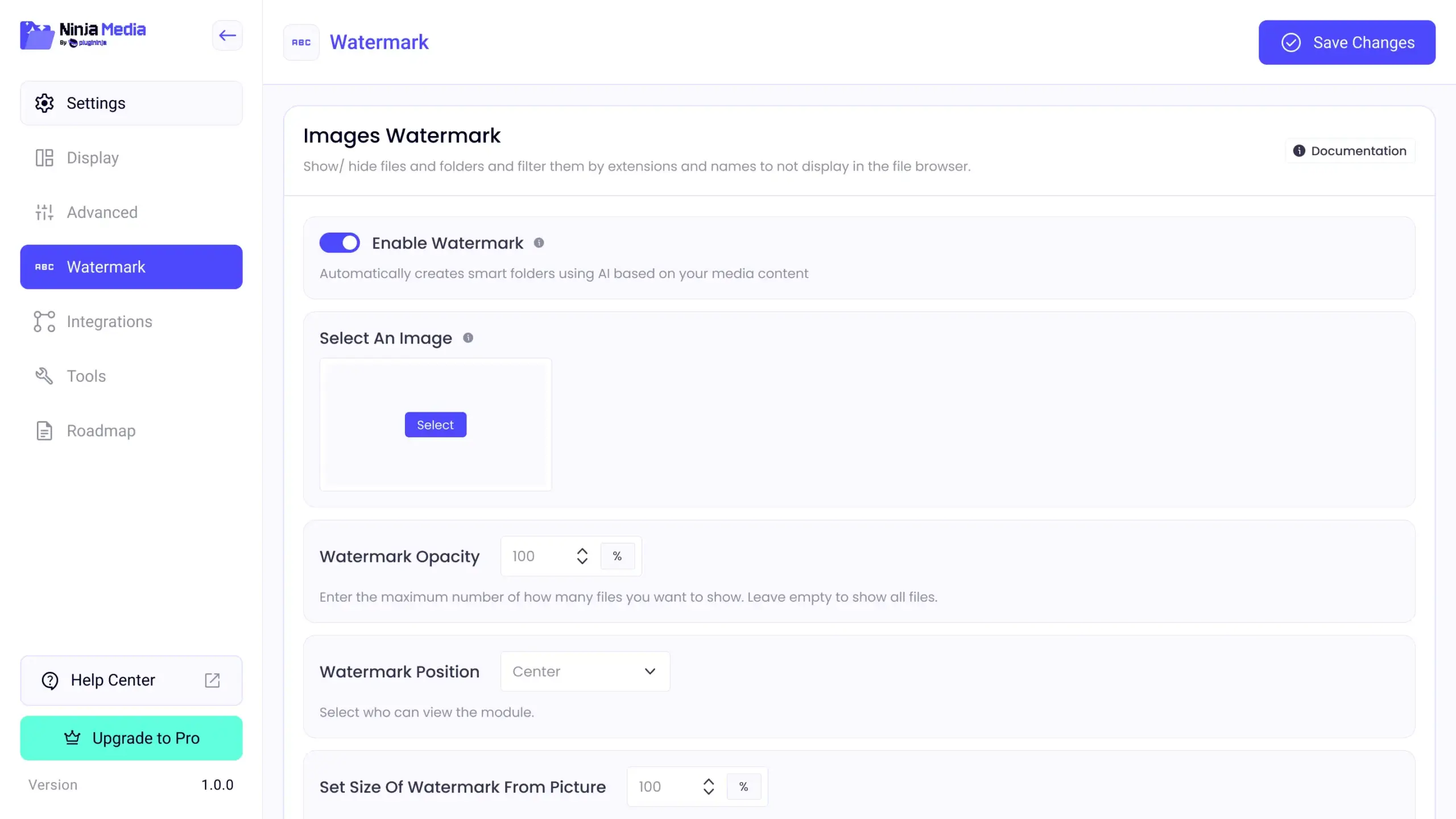 Ninja Media Watermark Settings